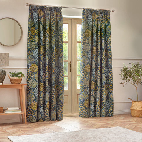 Ophelia Pencil Pleat, Blue/Saffron - Ready Made Curtains - Image 3
